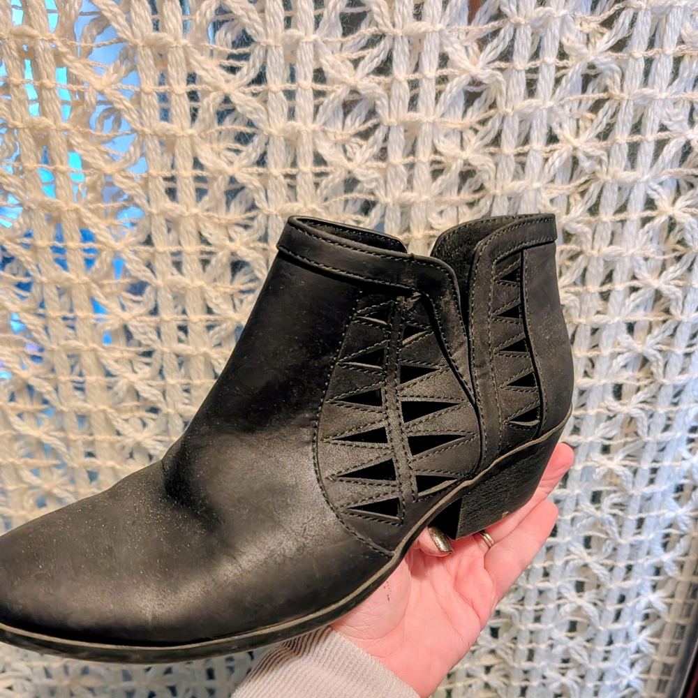Soda Black Geometric Cutout Ankle Boots